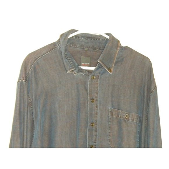Haupt Germany Shirt Mens XL Blue Tinted Denim Chambray Button Down Long Sleeve - Picture 5 of 14